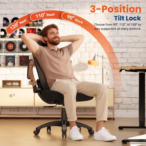 Miniatura 6 de GABRYLLY Silla de oficina ergonómica, silla de escritorio con respaldo alto con brazos abatibles, reposacabezas 3D, asiento de esponja gruesa