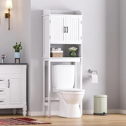 Miniatura 10 de VEIKOU Estante de inodoro para baño, almacenamiento independiente sobre el inodoro, armario de baño sobre el inodoro con estante ajustable y estante