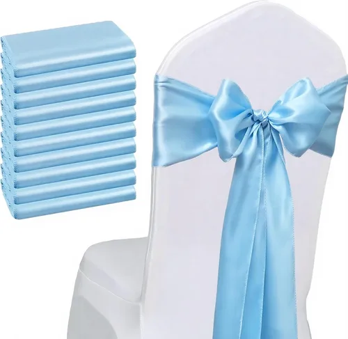 Paquete de 50 lazos de satén para silla, color azul bebé, 7 x 108 pulgadas, color azul claro, cintas para decoración de bodas, fiestas, cumpleaños,