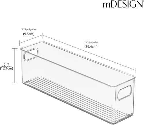 mDesign - Organizador de cocina de plástico, contenedor de almacenamiento con asas para despensa, armario, gabinete, nevera/congelador, estantes y