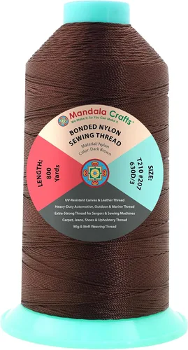 Miniatura 206 de Mandala Crafts - Hilo de nailon para coser cuero, tapicería, mezclilla y para trenzar el pelo; resistente, 1500 yardas, tamaño 69 T70 Marrón