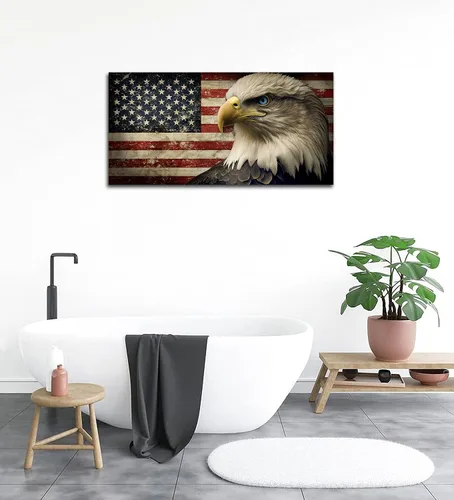 Miniatura 7 de yearainn Lienzo decorativo para pared, diseño de bandera de Estados Unidos con águila para decoración de pared, lienzo patriótico, diseño rústico