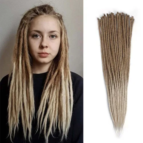 Miniatura 35 de 15 extensiones de rastas de doble extremo, 24 pulgadas, extensiones de rastas falsas de 0.6 pulgadas, color marrón degradado, extensiones de rastas
