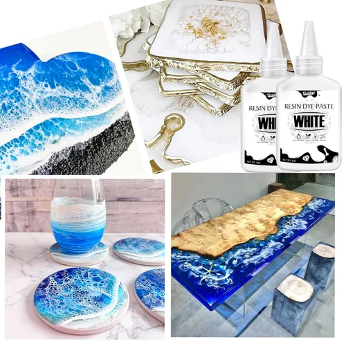 Miniatura 7 de Pasta de pigmento de resina epoxi blanca, pasta de pigmento de color de resina blanca de alta concentración de 6 onzas para ondas oceánicas, Blanco