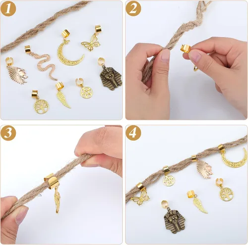 Miniatura 7 de Chunyin 40 piezas de joyería para el cabello para mujer, trenzas Loc, accesorios dorados para el cabello para hombres, trenzas de rastas