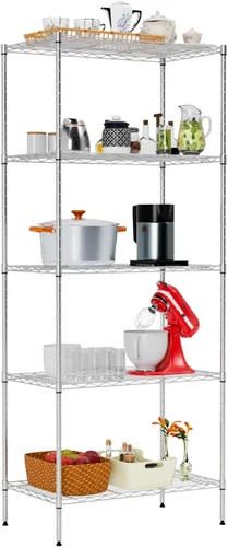 Miniatura 11 de FDW Estantes de almacenamiento ajustables, unidad de estantería de alambre de 5 niveles, estantes de metal resistente con ruedas, 14 pulgadas