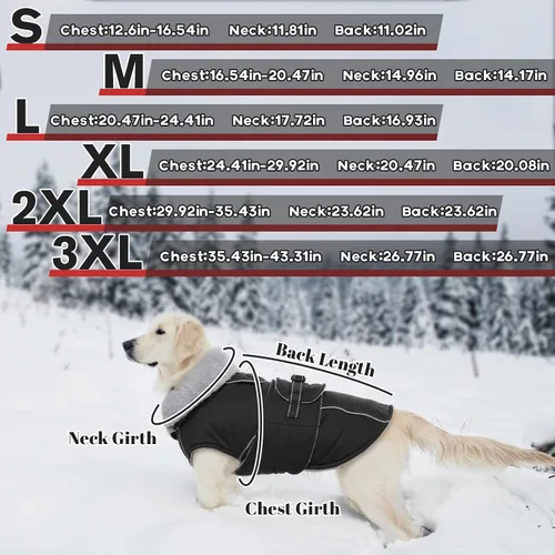 Miniatura 4 de Lelepet Abrigo Cálido para Perro Chaleco de Vellón Reflectante para Perro Chaqueta Impermeable Resistente al Viento Abrigos para Clima Frío de Negro