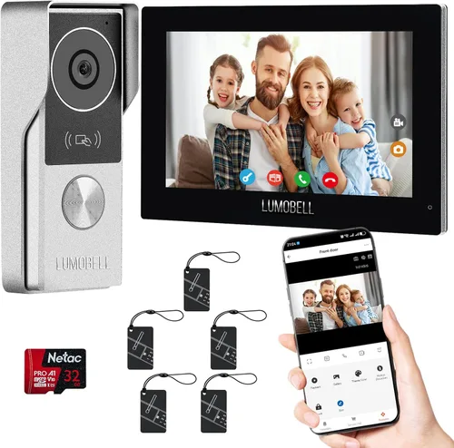 Miniatura 8 de Sistema de intercomunicador de video con 2 cables y pantalla táctil de 7 pulgadas, timbre con cámara y ángulo amplio de 140°, grabación de video
