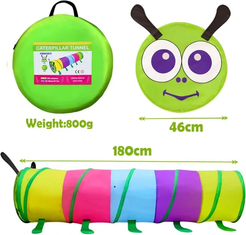 Miniatura 3 de WER Tienda de campaña de túnel de juego para niños, oruga, túnel emergente para niñas, niños, tubo de juguete para gatear al aire libre e