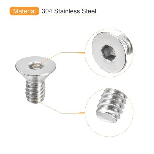 Miniatura 4 de uxcell Tornillos de cabeza avellanada plana de 1/4-20x1/2, 30 tornillos de cabeza plana de acero inoxidable 304, rosca completa, pernos avellanados