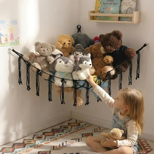 Miniatura 10 de YKBU Hamaca de animales de peluche, red colgante en la esquina, macramé, almacenamiento de animales de peluche, organizador de juguetes