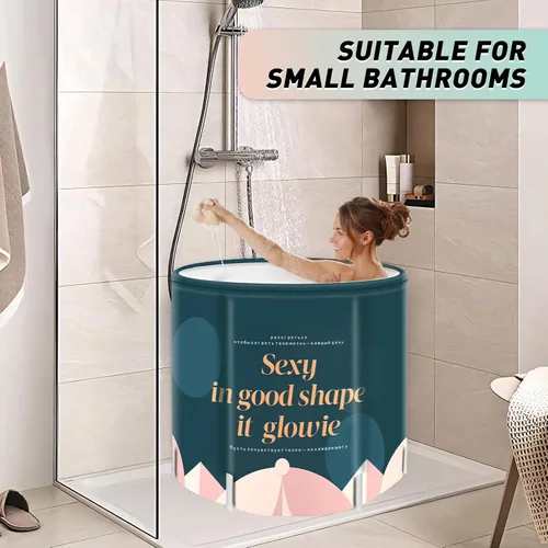 Miniatura 6 de Bañera plegable portátil para adultos, bañera de viaje plegable para campamento, hogar y spa, ahorro de espacio, PVC duradero (geometría)