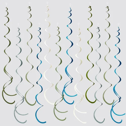 Miniatura 32 de 36 piezas de decoraciones de remolino colgante azul ombre, azul real blanco de fieltro, serpentina en espiral, guirnalda de techo para cumpleaños