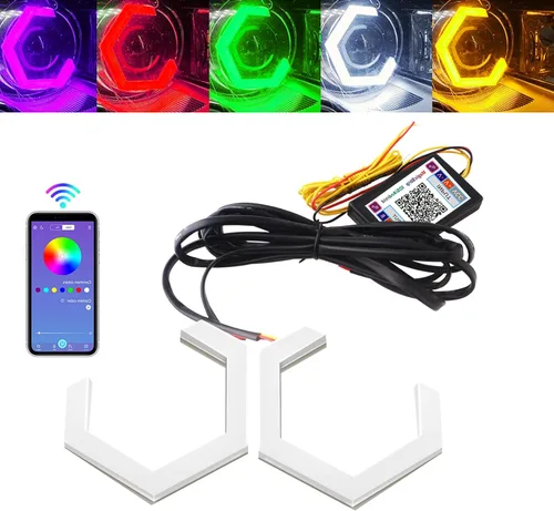 Qasim Hexagon Ojos de Ángel 70MM RGB APP Control Anillos de Halo Luz de Retroceso para Coche Moto Accesorios de Decoración DRL Luz de Conducción