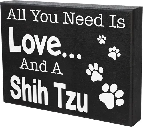 Miniatura 8 de JennyGems Regalos de Shih Tzu, letrero de madera con texto en inglés «All You Need Is Love and a Shih Tzu», decoración de estante y colgante