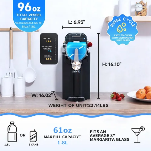 Miniatura 5 de SYINTAO Máquina de helados 2 en 1 para hacer helados de servicio suave y granizado, máquina de bebidas congeladas sin necesidad de hielo