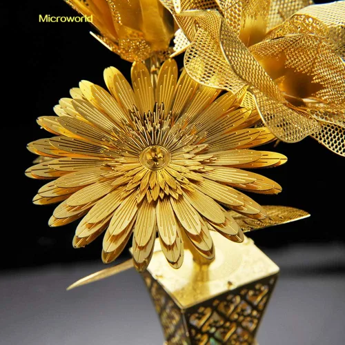 Miniatura 8 de Microworld Rompecabezas de metal 3D, kit de modelos de metal de flores doradas, regalo de bricolaje para adultos, montaje para principiantes