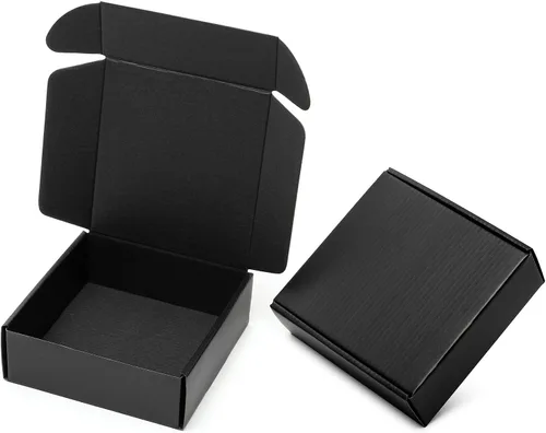 Mcfleet Cajas de envío pequeñas negras de 6 x 6 x 2 pulgadas - Envase de 24 cajas de cartón corrugado para pequeñas empresas - Bloqueo de pestañas
