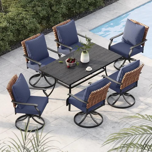 Miniatura 30 de Grand patio Juego de comedor de exterior de 5 piezas, 4 sillas de patio giratorias de mimbre con aspecto de cuero y 1 mesa de comedor cuadrada
