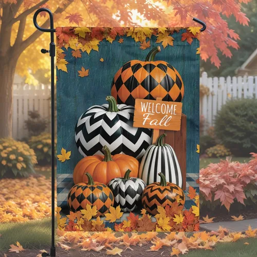V VIBEPY Banderas de jardín impresas de doble cara de otoño, bandera de jardín de 12 x 18 pulgadas, calabaza de otoño, regalos de bienvenida de otoño