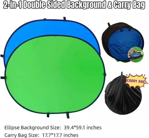 Miniatura 3 de Telón de Fondo de Pantalla Verde Azul Doble Cara Plegable con Bolsa de Transporte, Telón de Fondo de Pantalla Verde Desplegable Portátil para Webcam