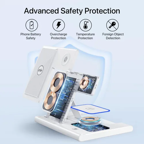 Miniatura 3 de Estación de carga rápida 3 en 1, soporte de cargador inalámbrico plegable de viaje para iPhone 15, 14, 13, 12, 11/Pro/Max/Plus, X, XR, XS/Max, SE