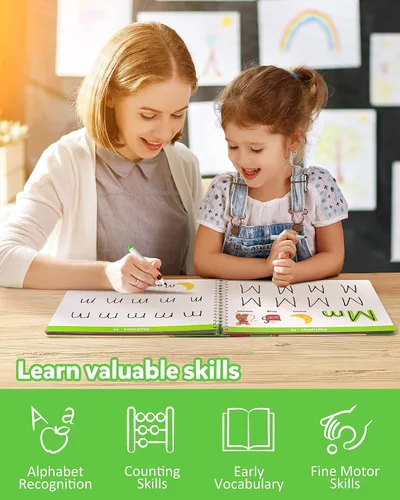 Miniatura 5 de Coogam Libro de ejercicios para aprender a escribir, Libro de práctica de números y letras, Alfabeto ABC Palabras de vista Escritura a mano Juguete