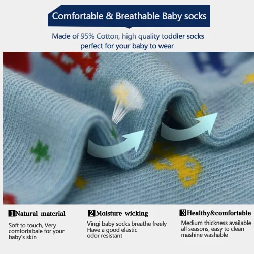 Miniatura 5 de Tphon Calcetines para niños pequeños con empuñaduras, 12 pares de calcetines antideslizantes de algodón para niños y niñas de 1 a 7 años