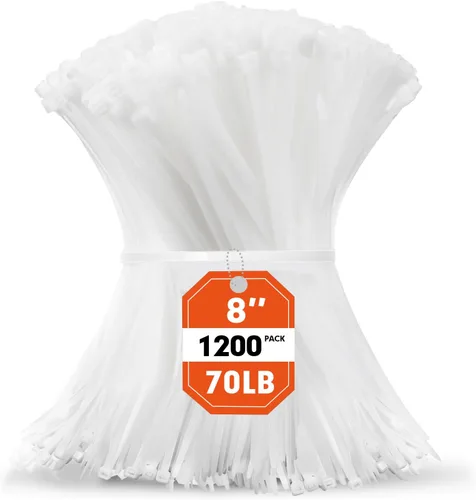 Miniatura 9 de Bridas para Cables, RAZCC 1200 piezas Bridas para Cables de 8 Pulgadas, Bridas de Alambre de Plástico Blanco Resistentes con Resistencia a