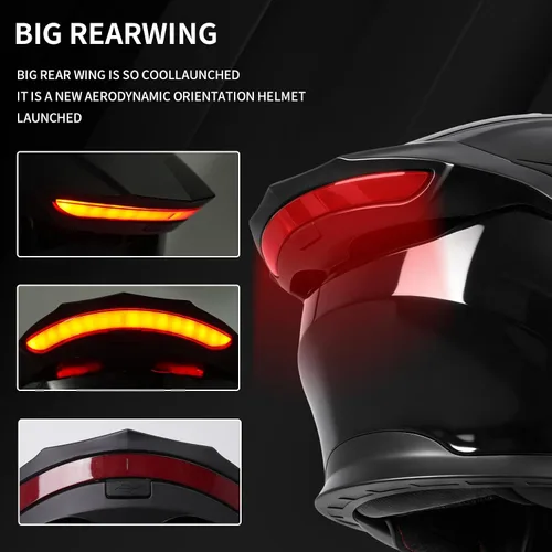 Miniatura 3 de Cascos modulares Bluetooth para motocicleta con luces traseras, aprobado por DOT, casco de motocicleta de doble visera, con altavoces duales