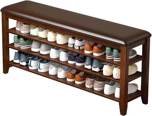 Miniatura 12 de Taitiy Zapatero con parte superior plana de madera de caucho y 3 estantes ajustables, zapatero de madera para entrada, pasillo, vestíbulo, puerta