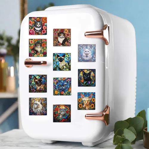 Miniatura 3 de Puraikcmi Juego de 16 imanes de pintura de diamantes de gato negro, lindo imán de diamante para nevera, calcomanías para nevera para principiantes