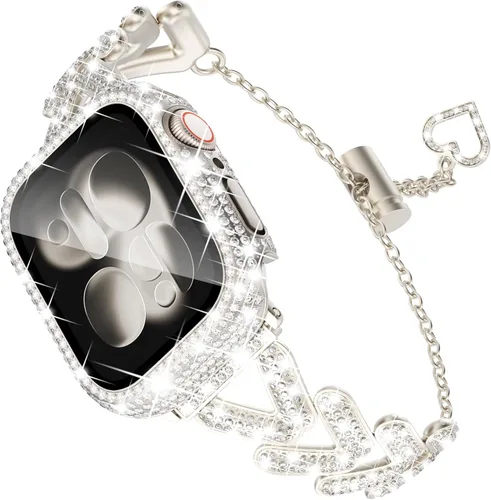Miniatura 17 de Correa y Funda Diseñadas por KADES para Apple Watch Series de 46 mm, 45 mm, 44 mm, 42 mm, 41 mm, 40 mm, 38 mm para Mujer, Correa de Metal