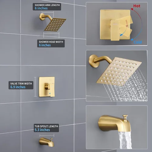 Miniatura 3 de Kit de bañera y ducha Esnbia, juego de grifo de bañera y ducha (válvula incluida) con cabezal de ducha de lluvia de 6 pulgadas y boquilla de bañera