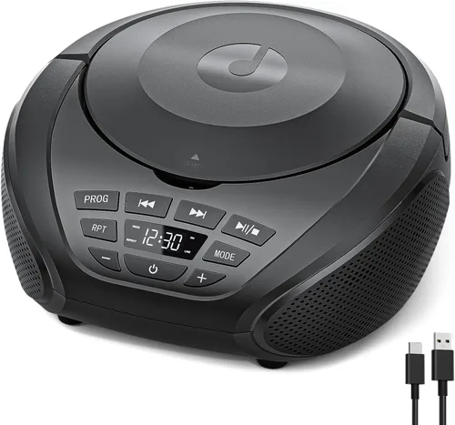 Gueray Reproductor de CD portátil Boombox Radio Reproductores de CD con altavoces, audio para el hogar, radio FM, entrada AUX, soporte para