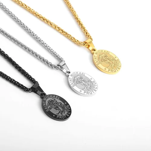 Miniatura 3 de RS Collar con medalla de San MiguelCristópaloJudeBenedictoJoséphAnthony para hombres y niños, regalo religioso de 24 pulgadas, Acero inoxidable, No