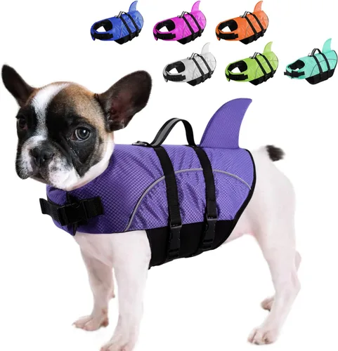 Miniatura 24 de Chaleco salvavidas para perros Ripstop, chaleco salvavidas de tiburón para perros, salvavidas de seguridad con alta flotabilidad y asa de elevación