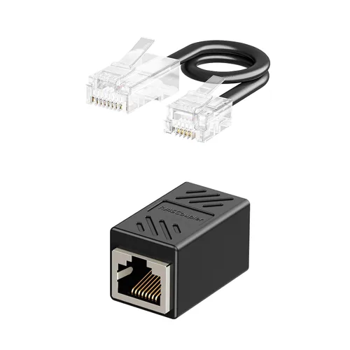 Uvital Adaptador RJ11 a RJ45, 1 paquete RJ45 hembra a RJ11 macho para teléfono fijo, adaptador de conector de teléfono negro a Ethernet con cable,