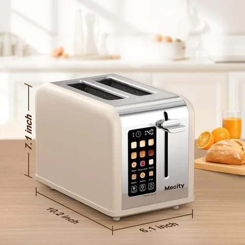 Miniatura 8 de Mecity Tostadora de pantalla táctil de 2 rebanadas, ranura ancha de 1.5 pulgadas, tostadora inteligente de acero inoxidable para bagels, magdalenas
