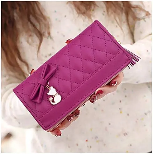 Miniatura 2 de UTO Cartera de piel sintética para mujer, de gran capacidad, colgante de gato, soporte para teléfono, organizador de chequera, con cremallera