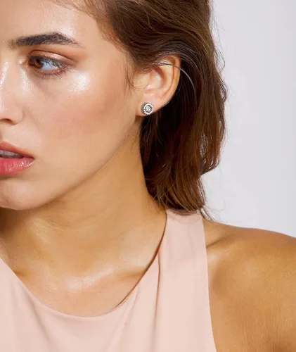 Miniatura 2 de YL Aretes redondos de plata de ley con forma de halo y diamante bailarín, aretes solitarios para mujer