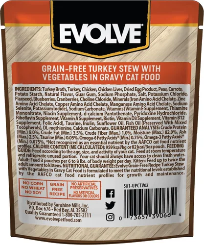 Miniatura 2 de Evolve Estofado de pavo sin granos con verduras en salsa de comida húmeda para gatos 3 oz - 24
