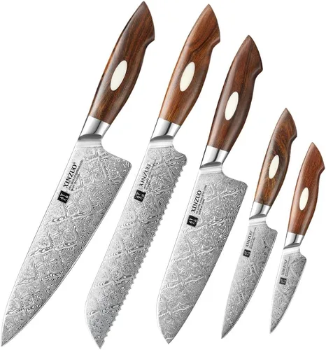 Miniatura 11 de XINZUO Cuchillo de chef de acero de Damasco de 8.3 pulgadas, 110 capas, cuchillo de cocina profesional forjado a mano, espiga completa, cuchillo
