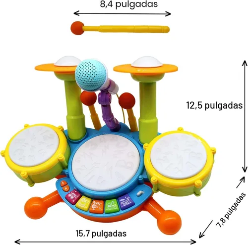Miniatura 5 de Juego de batería para niños pequeños, instrumentos musicales para niños, juguetes para regalos de cumpleaños de niños, kit de batería eléctrica