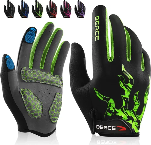 BEACE Guantes de ciclismo para hombres y mujeres, guantes de ciclismo de montaña con pantalla táctil y palma de silicona antideslizante, guantes de