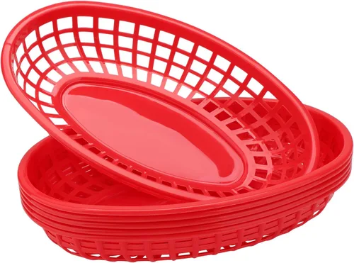 Miniatura 13 de EUSOAR Bandejas de plástico para servir, 6 cestas de alimentos de 9.4 x 5.9 pulgadas para servir, cestas de pan reutilizables para suministros