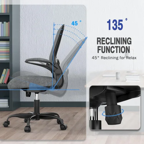 Miniatura 5 de Mimoglad Silla de oficina ergonómica – Silla de escritorio con reposabrazos abatibles y reclinable de 135°, soporte lumbar ajustable – Silla de Gris