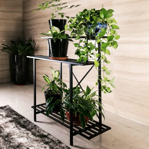 Miniatura 5 de Zhongma Soporte resistente de 3 niveles para plantas que ahorra espacio, soporte para plantas resistente para el hogar, interior y exterior, 35.43