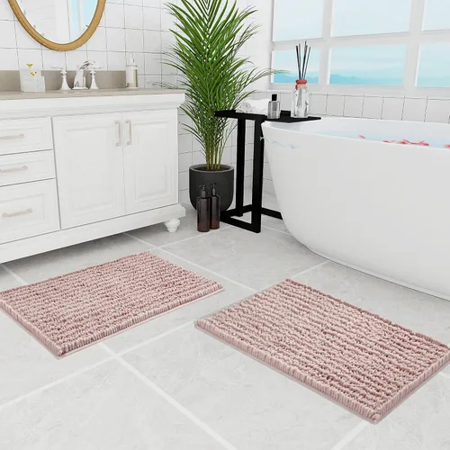 Miniatura 336 de Walensee Alfombra de baño antideslizante (24x17 pulgadas, rosa polvoriento) absorbente de agua, súper suave, lanuda de felpilla, lavable a máquina