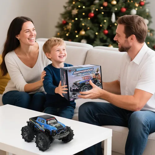 Miniatura 9 de QXHOL - Camión monstruo impermeable RC con gesto, vehículo de control remoto de 4WD anfibio controlado a mano para niños, vehículo todo terreno